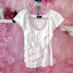 AB Studio White Ruffle Blouse